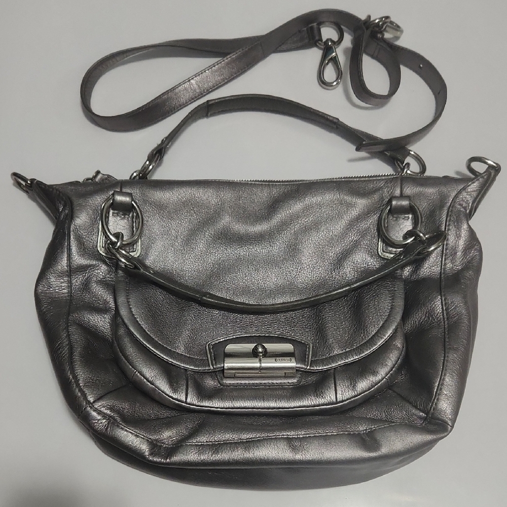 Coach Metallic Gray Leather Hobo Bag